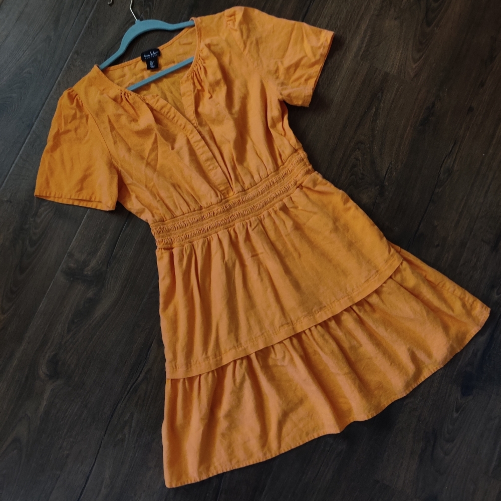 Mustard Yellow Nicole Miller Dress Large Linen Blend Pockets Somerset